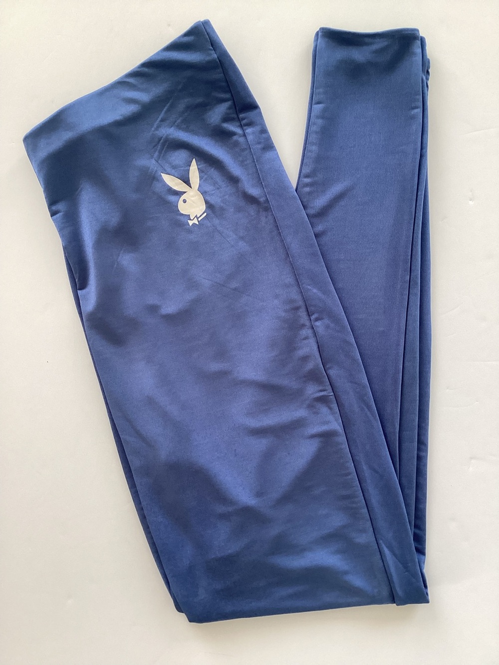 PLAYBOY X Missguided Blue Stretch Leggings with White Bunny Logo Size 10
